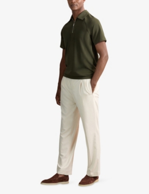 Reiss Mens Green Winston Zip-neck Short-sleeve Stretch-knit Polo In Green