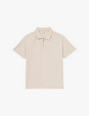 REISS: Winston Zip-Neck Short-Sleeve Stretch-Knit Polo