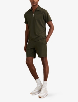 Reiss Mens Green Barber Drawstring-waist Regular-fit Stretch-jersey Shorts In Green