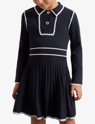 Reiss Girls' Freya Piped Knitted Dress - Little Kid, Big Kid In Blue