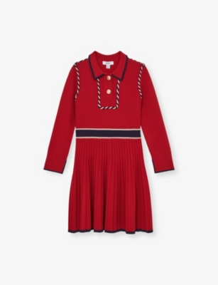 Reiss Red Freeda Piped Stretch-knit D In Red
