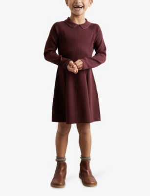 Reiss Berry 9-13 Yrs Embellished Collar Knitted Dress In Purple