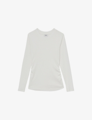 Reiss Womens White Tessa Ruched Stretch-cotton Top Xs In White