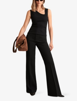 REISS: Jody Asymmetric-Neck Stretch-Cotton Top