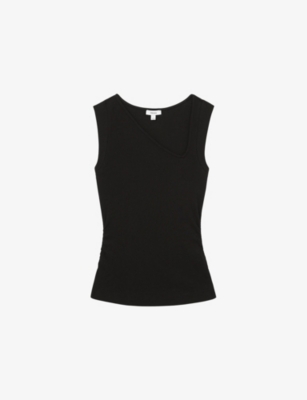 REISS: Jody Asymmetric-Neck Stretch-Cotton Top