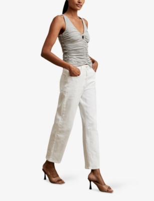 Reiss Womens Silver Grey Vinny Ruched Stretch-jersey Vest
