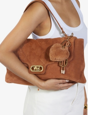 Dune Womens Chestnut Suede Regency Suede Textured Shoulder Bag