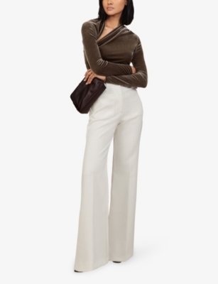 Reiss Womens Mocha Brown Kassia Cut-out Stretch-velvet Top In Animal Print