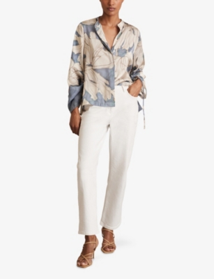 REISS: Gigi Floral-Print Satin Shirt
