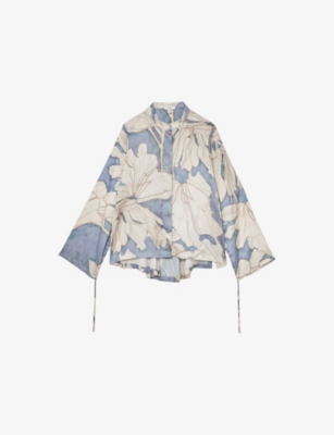 REISS: Gigi Floral-Print Satin Shirt
