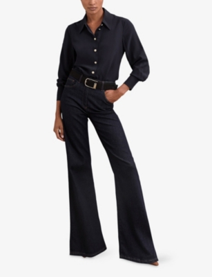 Reiss Womens Navy Gianna Regular-fit Long-sleeve Silk Shirt In Blue
