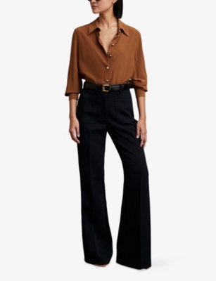 Reiss Womens Tan Brown Gianna Regular-fit Long-sleeve Silk Shirt In Brown