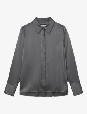 Womens Reiss Ameira Concealed-Placket Long-Sleeve Silk Shirt