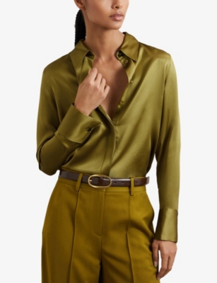 REISS: Ameira Concealed-Placket Long-Sleeve Silk Shirt
