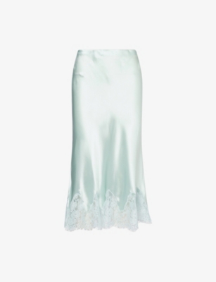 REFORMATION: Carolina Lace-Trim Silk-Charmeuse Midi Skirt