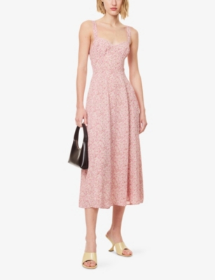 Reformation Womens Lela Floral-print Georgette Midi Dress Rosin In Pink