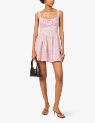 Reformation Daria Linen Sleeveless Basque-waist A-line Mini Dress