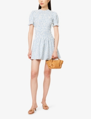 Reformation Womens Hanna Leannah Floral-print Stretch-cotton Mini Dress In Blue