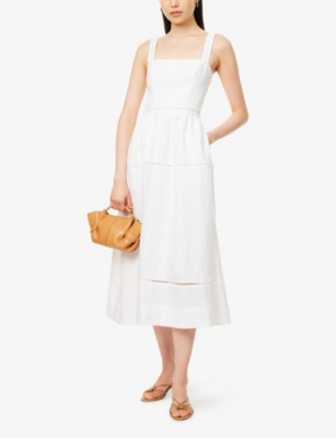 Reformation Womens Everett Square-neck Linen Midi Dress White In White