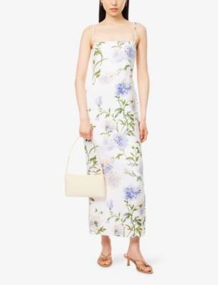Reformation Womens Frankie Floral-print Linen Midi Dress Serenity
