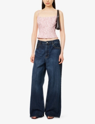 Reformation Womens Rosin Hattie Floral-print Linen Crop Top