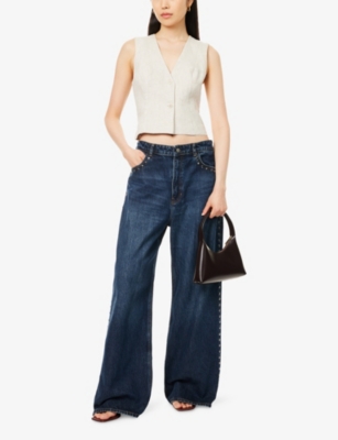 Reformation Womens Ref Anita Linen Vest Oatmeal
