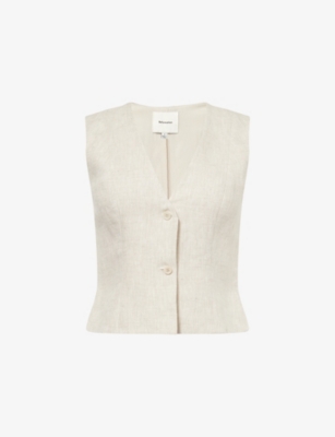 Reformation Womens Ref Anita Linen Vest Oatmeal
