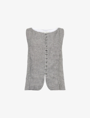 REFORMATION: Addison Check-Print Linen Top