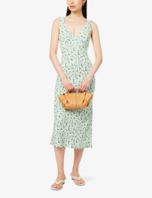 Reformation Womens Beauden Floral-print Crepe Midi Dress Daisy Meadow Xs In Green