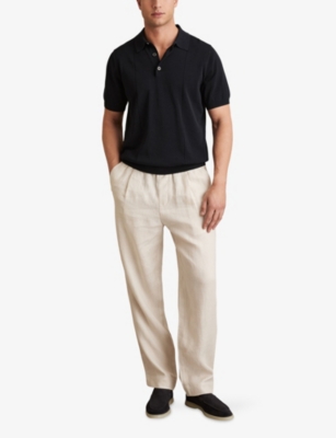 Reiss Mens Asher Half-button Short-sleeve Cotton And Silk-blend Polo Navy Xxl