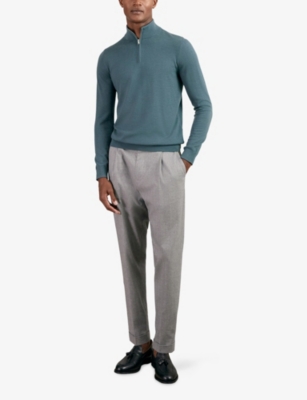 Reiss Mens Orion Blue Blackhall Zip-neck Long-sleeve Merino-wool Jumper In Blue
