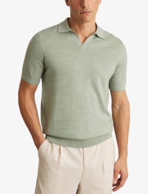 Reiss Mens Duchie Knitted Wool Polo Shirt Chocolate Brown Xl In Green