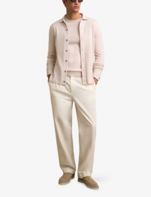 Reiss Mens Beige Forbes Button-down Collared Merino-wool Cardigan Xl In Neutral