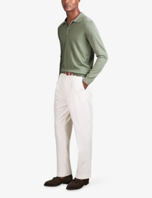 Reiss Mens Harper Green Trafford Regular-fit Long-sleeve Merino-wool Polo In Green