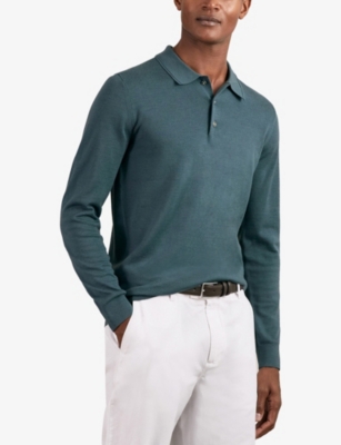 Reiss Mens Orion Blue Trafford Regular-fit Long-sleeve Merino-wool Polo In Blue