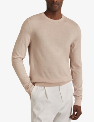 Reiss Wessex Long Sleeved Merino Wool Crewneck Sweater In Pink