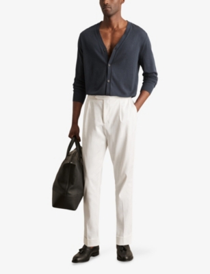Reiss Mens Midnight Navy West Regular-fit Button-down Merino-wool Cardigan In Blue