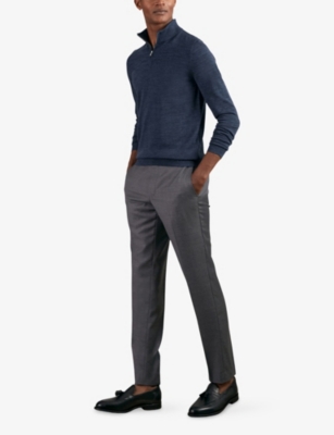Reiss Mens Denim Jaspe Blackhall Half-zip Long-sleeve Merino-wool Jumper Xl In Blue