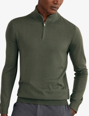 Reiss Mens Kale Green Blackhall Half-zip Long-sleeve Merino-wool Jumper Xl In Green