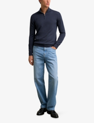 Reiss Mens Midnight Navy Blackhall Half-zip Long-sleeve Merino-wool Jumper Xl In Blue