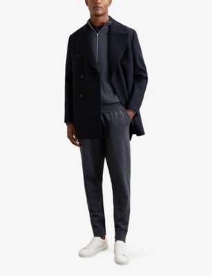 Reiss Mens Midnight Navy Billings Drawstring-waist Wool-blend Jogging Bottoms In Blue