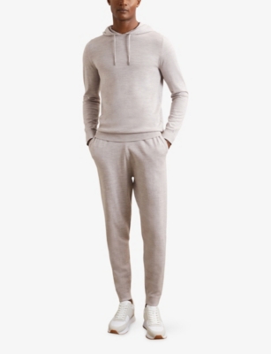 Reiss Mens Wicker Brown Melange Billings Drawstring-waist Wool-blend Jogging Bottoms In Neutral