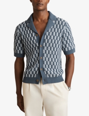 REISS: Robbie Cuban-Collar Colour-Block Textured Shirt