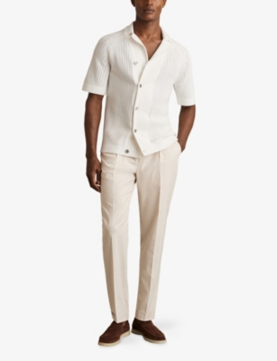 Reiss Mens White Alphonso Cuban-collar Short-sleeve Cotton Shirt In White