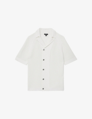 Reiss Mens White Alphonso Cuban-collar Short-sleeve Cotton Shirt In White