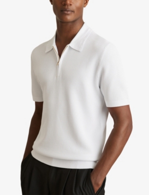Reiss Mens Regis Half-zip Short-sleeve Stretch-woven Polo White In Gray