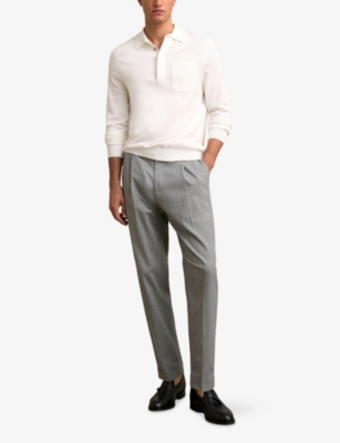 Reiss Mens White Clinton Patch-pocket Long-sleeve Cotton Polo Xs In White