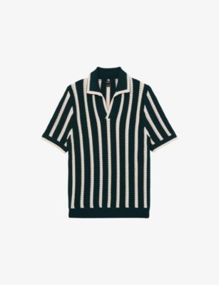 Reiss Mens Dark Teal Green Ecru Duncan Striped Cotton-blend Polo Shirt Xl In Pattern