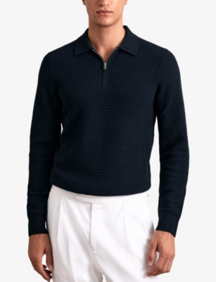 REISS: Hamilton Waffle Wool Knitted Polo Shirt