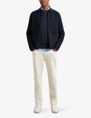 REISS: Fitzgerald Ribbed-Sleeve Knitted Cardigan
